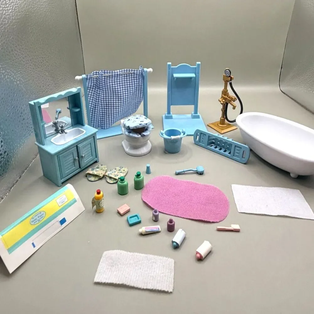 Vintage Sylvanian Families Cottage Bathroom Set 4260 Bath Shower Toilet 2005
